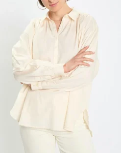 Blouse en Popeline col polo écrue