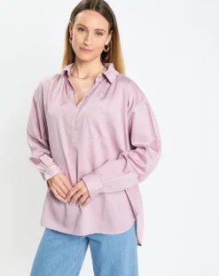 Blouse en Popeline col polo violet clair