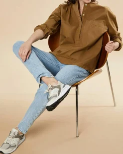 Blouse en Popeline de Coton oversize Cachou kaki