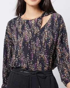 Blouse fluide à motif et découpe multicolore