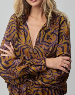Blouse fluide Lizy imprimée ocre/violet