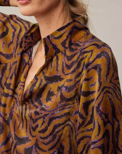 Blouse fluide Lizy imprimée ocre/violet