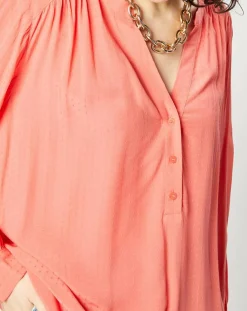 Blouse fluide manches longues rose saumon