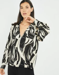 Blouse fluide Store imprimée rétro noir/écru