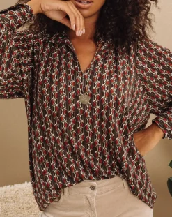 Blouse fluide Store imprimée forest kaki/marron