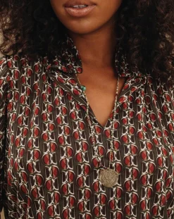 Blouse fluide Store imprimée forest kaki/marron