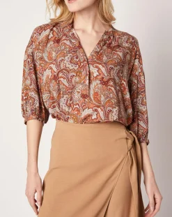 Blouse Kasta Vl imprimée marron/rouge
