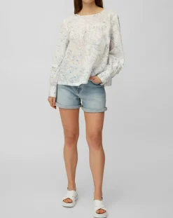 Blouse print sirène blanc/bleu