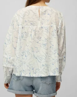 Blouse print sirène blanc/bleu
