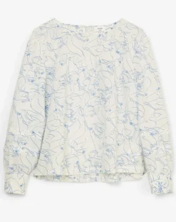 Blouse print sirène blanc/bleu