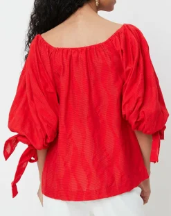 Blouse Ralenti texturée manches bouffantes rouge