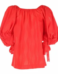 Blouse Ralenti texturée manches bouffantes rouge