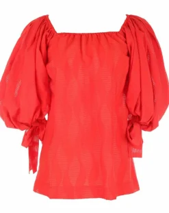 Blouse Ralenti texturée manches bouffantes rouge