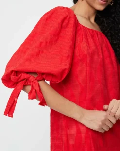 Blouse Ralenti texturée manches bouffantes rouge