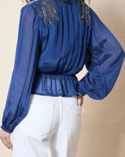 Blouse satinée Airbag bleue