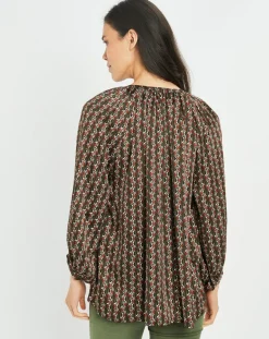 Blouse satinée Ciara imprimée forest kaki/marron