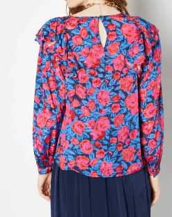 Blouse satinée Lexa rose/bleu