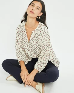 Blouse satinée Store imprimée luciole écrue