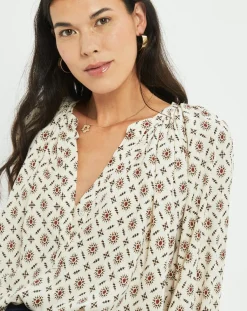 Blouse satinée Store imprimée luciole écrue