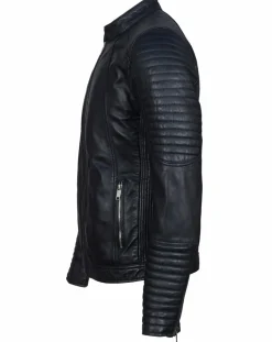 Blouson Biker en Cuir Juda bleu marine