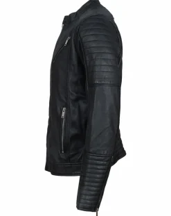 Blouson Biker en Cuir Junior noir