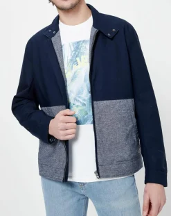 Blouson bimatière denim Tilos bleu marine