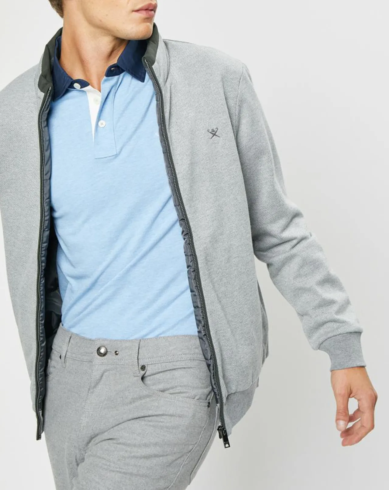 Blouson bi-matière gris clair