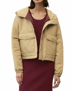 Blouson court à capuche poches zip beige