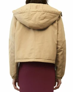 Blouson court à capuche poches zip beige