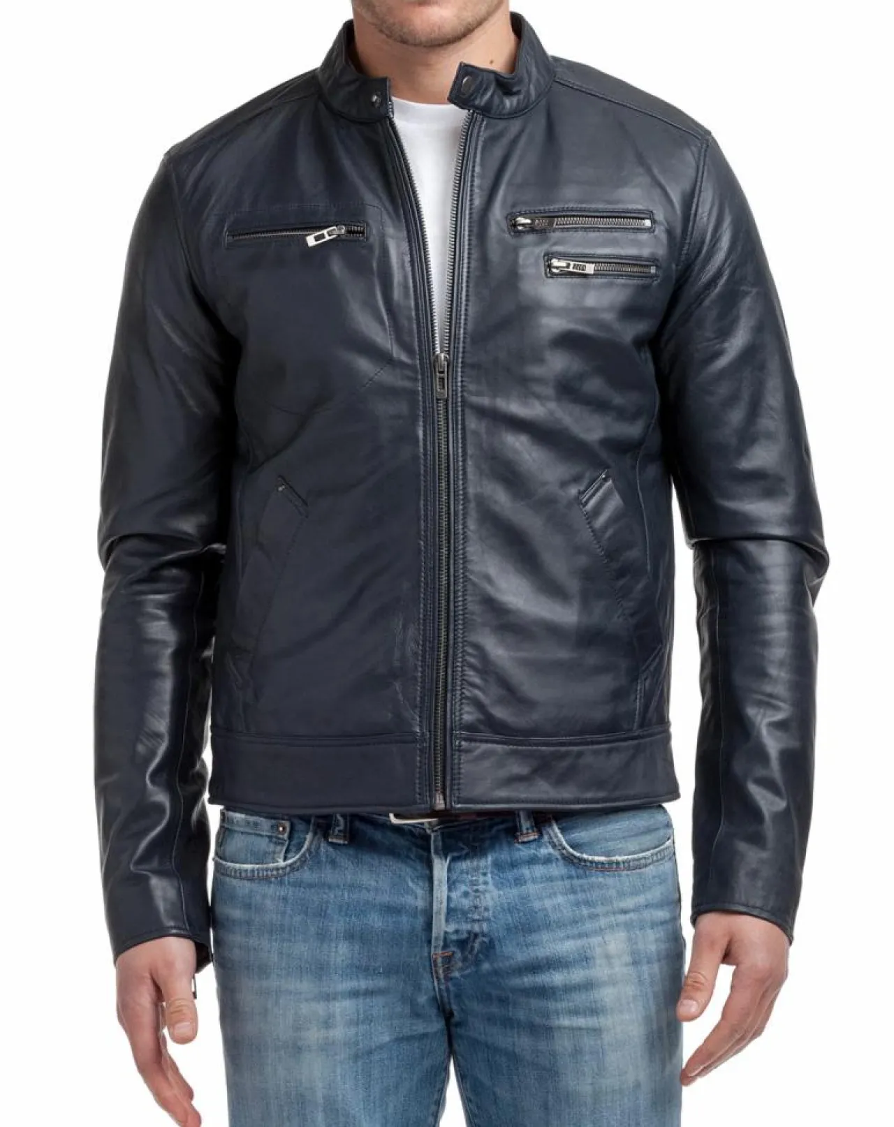 Blouson en Cuir Alessandro bleu