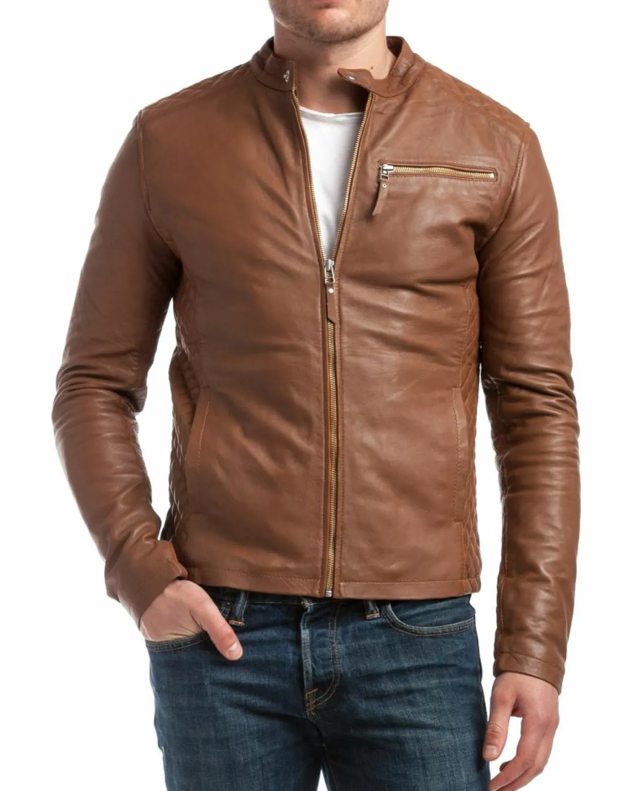 Blouson en Cuir Ben cognac