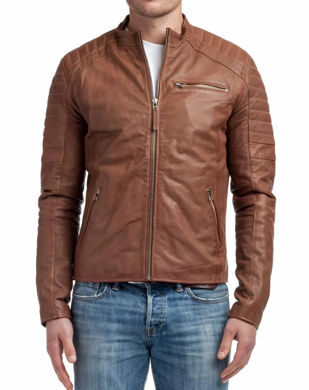 Blouson en Cuir Manuel cognac