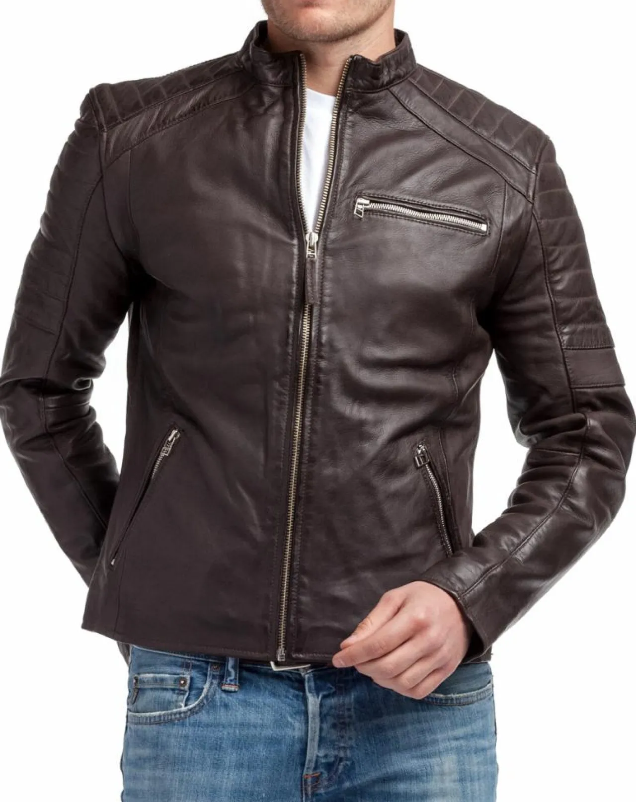 Blouson en Cuir Manuel marron