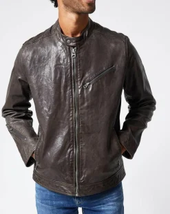 Blouson en Cuir Motard gris foncé