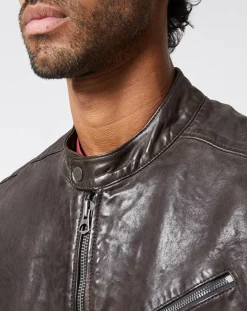 Blouson en Cuir Motard gris foncé