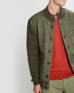 Blouson en Tweed à carreaux kaki