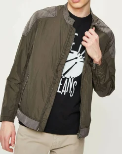 Blouson Motard Nylon marron/gris