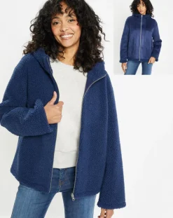 Blouson réversible en Fausse Fourrure Short Hood indigo