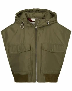 Blouson sans manches court à capuche kaki