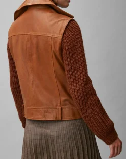 Blouson sans manches en Cuir d'Agneau marron clair