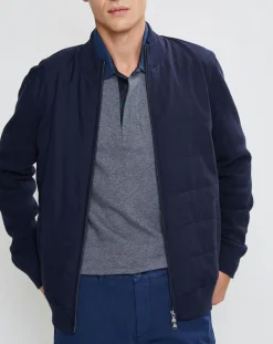 Bombers en Cachemire mélangé bimatière Nylon Tricot bleu marine