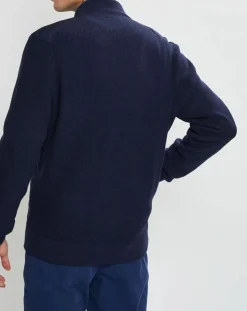 Bombers en Cachemire mélangé bimatière Nylon Tricot bleu marine