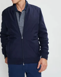Bombers en Cachemire mélangé bimatière Nylon Tricot bleu marine