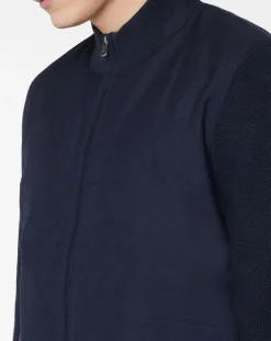 Bombers en Cachemire mélangé bimatière Nylon Tricot bleu marine