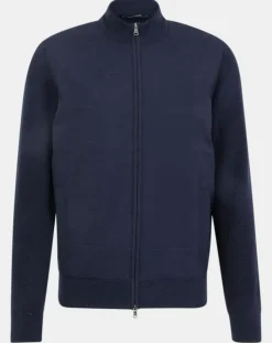 Bombers en Cachemire mélangé bimatière Nylon Tricot bleu marine