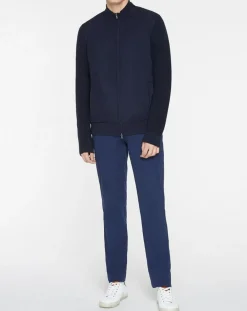 Bombers en Cachemire mélangé bimatière Nylon Tricot bleu marine