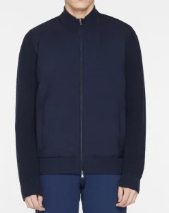Bombers en Cachemire mélangé bimatière Nylon Tricot bleu marine