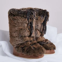 Boots Après-ski en Velours de Cuir et fausse fourrure Soft Fur marron