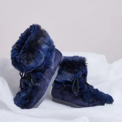 Boots Après-ski en Velours de Cuir & fausse Fourrure Mid Soft Fur bleu foncé