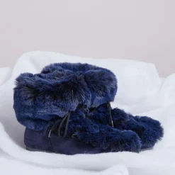 Boots Après-ski en Velours de Cuir & fausse Fourrure Mid Soft Fur bleu foncé
